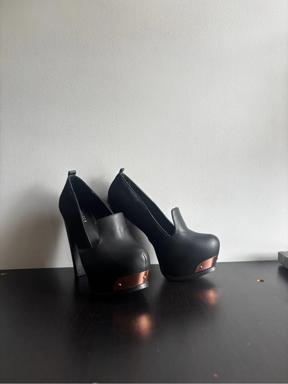 Women’s Black Platform High Heels with Copper Accent